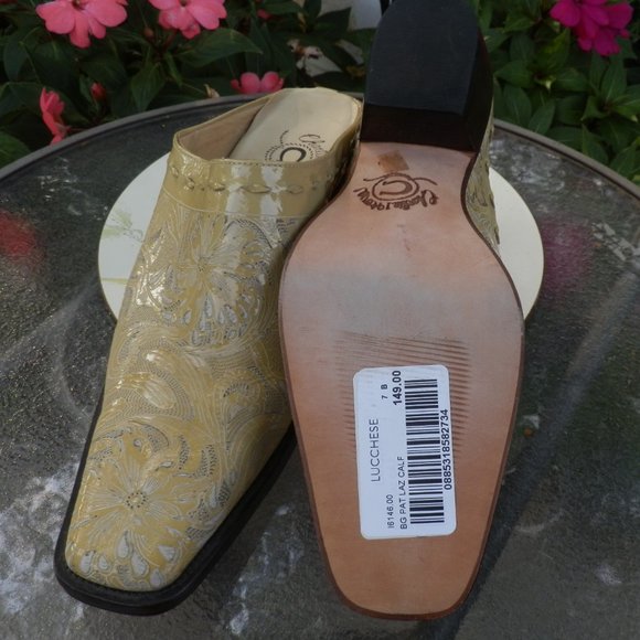 LUCCHESE Charlie 1 Horse BOOTS Western Leather Mule Slides Cream size 7B - Picture 3 of 4